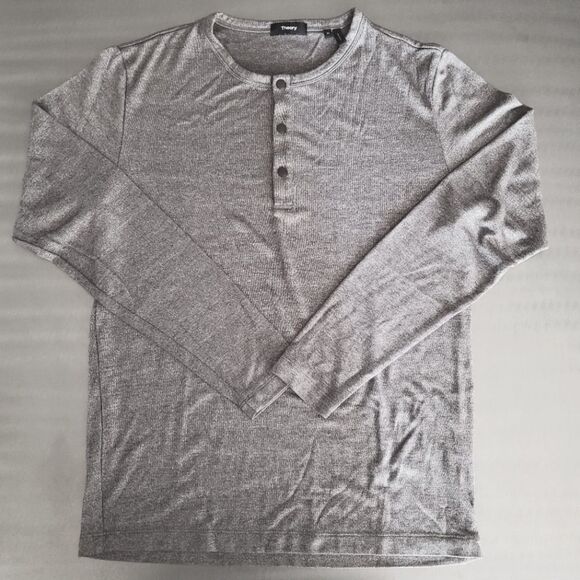 Theory Other - Theory Snap Henley Shirt in Modal Jersey Long Sleeve Relaxed Fit Gray Medium